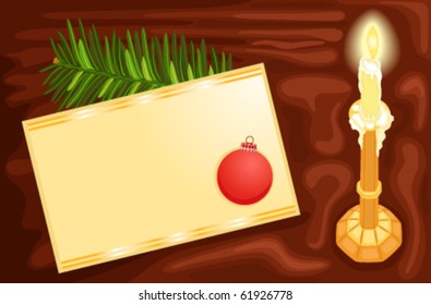 Write a Christmas card at the light of a candle. Vector illustration saved as EPS AI 8.