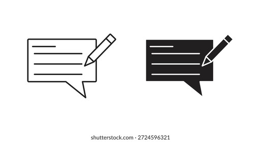 Write comment icon glyph and line set thin line symbol concept.