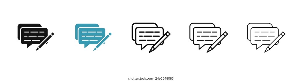 Write comment icon set. positive feedback or testimonials vector icon. write article or post sign. write paper note icon for UI designs.