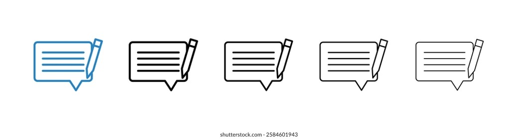 Write comment icons in five different stroke sizes