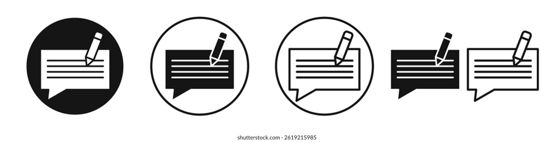 Write comment icons set in solid black and stroke line style