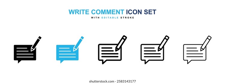 Write comment icons vector collection in black and blue colors on white background
