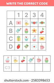 Write the correct code. Cute things. Educational attention game. Activity for kids. Isolated vector illustration eps 10