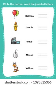Write the correct word the jumbled letters,illustration, vector