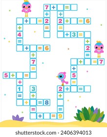 Write and count. Math crosswords. Algebra for kids. Learning to count. Isolated background. Crossword on isolated background.