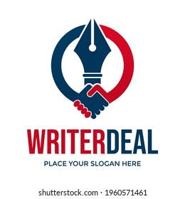 Write deal vector logo template. This design use hold handheld and pen symbol. Suitable for business