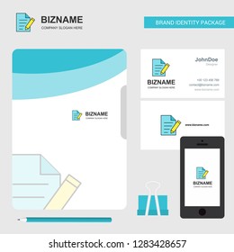 Write document Business Logo, File Cover Visiting Card and Mobile App Design. Vector Illustration