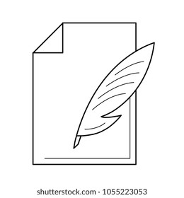 Write document vector line icon isolated on white background. Document with feather line icon for infographic, website or app.