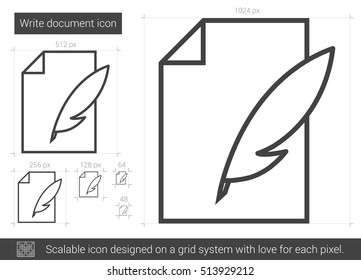 Write document vector line icon isolated on white background. Write document line icon for infographic, website or app. Scalable icon designed on a grid system.