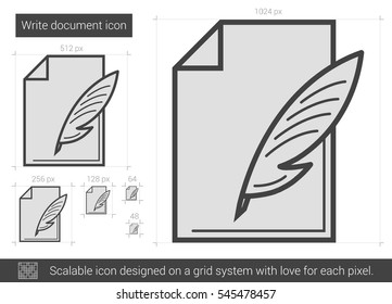Write document vector line icon isolated on white background. Write document line icon for infographic, website or app. Scalable icon designed on a grid system.