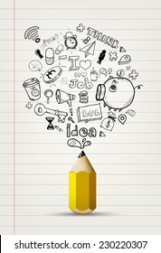write doodle idea on notebook paper.write doodle idea on white paper.