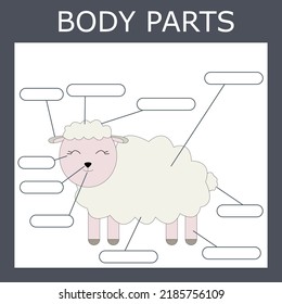 Write down the body parts of the sheep. Educational game for children.