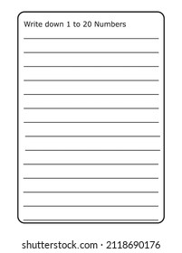 write down number 0 to 20 blank notebook page
