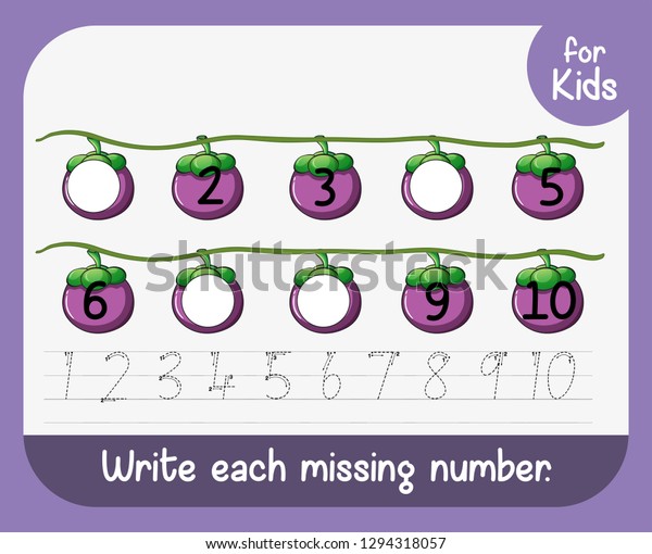 Write Each Missing Number Worksheet Illustration Stock Vector (Royalty