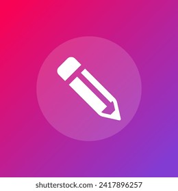 Write or edit glyph icon, pencil sign vector graphics, a pictogram isolated on a white background. Suitable for Web Page, Mobile App, UI, UX and GUI design. eps 10.