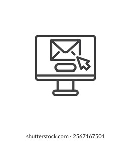 Write Email line icon. linear style sign for mobile concept and web design. A monitor screen with email send button outline vector icon. Symbol, logo illustration. Vector graphics