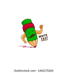 write fast logo vector icon ilustration, illustration of a running pencil logo vector icon ilustration