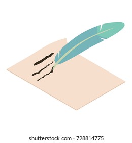 Write feather icon. Isometric illustration of write feather icon for web