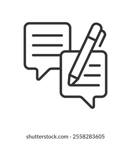 Write feedback, write, feedback, comment, review, opinion, response on white background vector. Write feedback, write, feedback, comment, review, opinion, response editable stroke icon