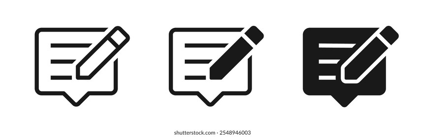 Write a feedback icon set. Customer reviews symbol. Feedback customers review, evaluating product, service - stock vector.