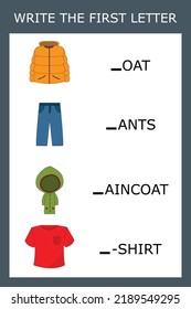 Write  the first letter, a game for kids to learn the alphabet. Worksheet for printing. Educational game for children.
