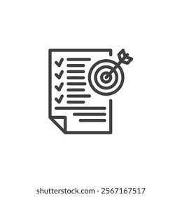 Write Goals line icon. linear style sign for mobile concept and web design. Checklist with a target outline vector icon. Motivation symbol, logo illustration. Vector graphics