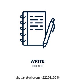icono de escritura de la colección de tiempo libre. Escritura lineal delgada, negocios, icono de esquema de oficina aislado en fondo blanco. Signo de escritura de vector de línea, símbolo para web y móvil
