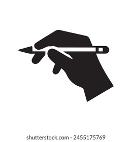 Write icon hand with pen. Hand holding a pen silhouette in white background