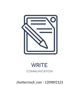 Write icon. Write linear symbol design from Communication collection. Simple outline element vector illustration on white background.