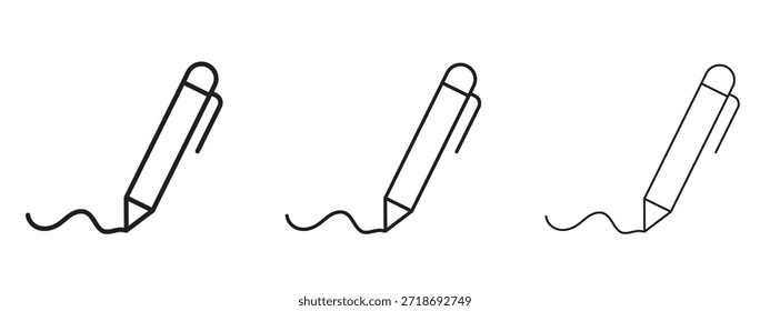 Conjunto de pictogramas negros con logotipo de icono de escritura. arte de contorno de línea delgada.