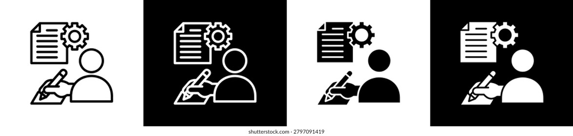 Write Icon In Outline And Glyph Styles With Black And White Variations
