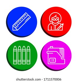 conjunto de iconos de escritura. Colección de iconos de Ruler, Writer, Crayons, Document