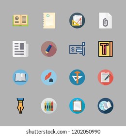 write icon set. vector set about school material, open book, check and writer icons set.