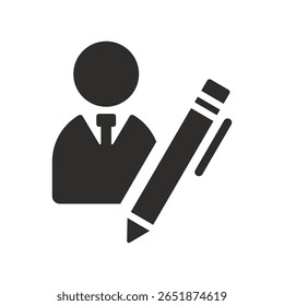 Schreib-Symbol, Symbol für Mann und Stift, flache Vektorgrafik auf weißem Hintergrund