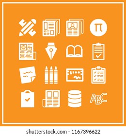 write icon. This set with newspaper, crayons, pi and open book icon vector icons for mobile and web