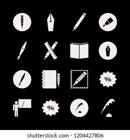 write icon. write vector icons set teacher at blackboard, fountain pen, open book and ruler and pencil