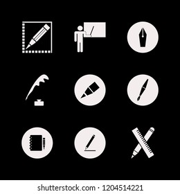 write icon. write vector icons set ruler and pencil, pen ink, notebook pencil and fountain pen