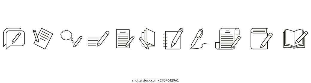 Gravar conjunto de vetores de ícones. notas ilustração sinal coleção. Símbolo do escritor. logotipo do notebook.