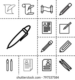 Write icons. set of 13 editable outline write icons such as pencil, resume, feather and paper, pen, paper and pen