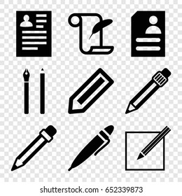 Write icons set. set of 9 write filled icons such as pencil, resume, feather and paper, pen