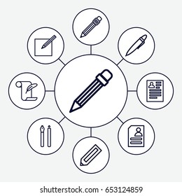 Write icons set. set of 9 write outline icons such as pencil, resume, feather and paper, pen