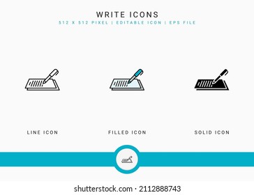 Write Icons Set Vector Illustration With Solid Icon Line Style. Journalist Text Story Concept. Editable Stroke Icon On Isolated Background For Web Design, User Interface, And Mobile Application