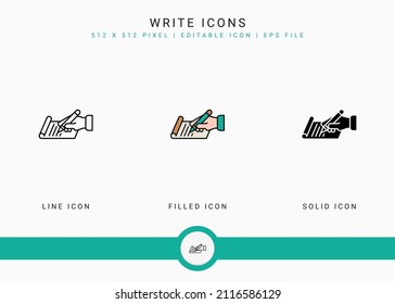 Write Icons Set Vector Illustration With Solid Icon Line Style. Journalist Text Story Concept. Editable Stroke Icon On Isolated Background For Web Design, User Interface, And Mobile Application