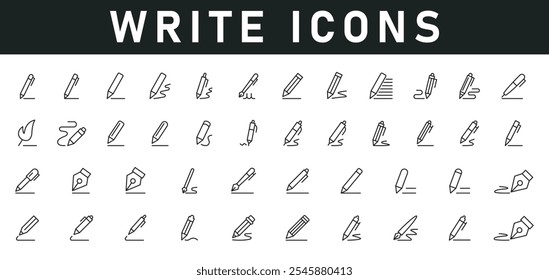 Write Icons vector illustration with thin line editable stroke containing pen pencil tools signature education brush ball pen