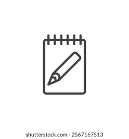 Write Journal line icon. linear style sign for mobile concept and web design. A closed notebook with pencil outline vector icon. Symbol, logo illustration. Vector graphics