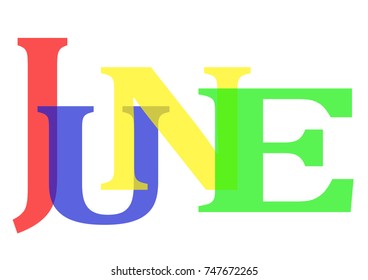 The write "June" written with colorful letters on white background