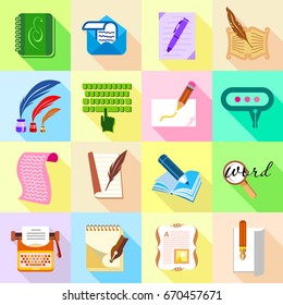 Write letter icons set. Flat illustration of 16 write letter icons set vector icons for web