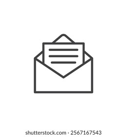 Write Letter line icon. linear style sign for mobile concept and web design. Open envelope with piece of paper outline vector icon. Email message symbol, logo illustration. Vector graphics