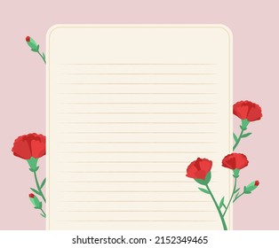 write a letter with love for Parents' Day illustration set. carnations, gift, paper, postcard. Vector drawing. Hand drawn style.