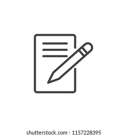 Write letter outline icon. linear style sign for mobile concept and web design. Paper sheet and pen simple line vector icon. Symbol, logo illustration. Pixel perfect vector graphics